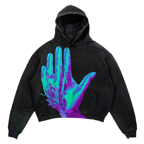 Unisex Black Hoodie – Blue Hand | Streetcalture®