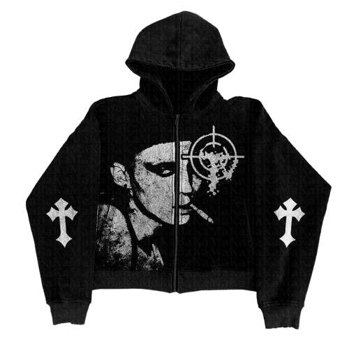 Black Unisex Hoodie – White Graphic Woman Smoking “Alone” | Streetcalture®