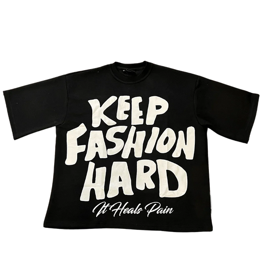 Black Streetwear T-Shirt “KEEP FASHION HARD” – Streetcalture®