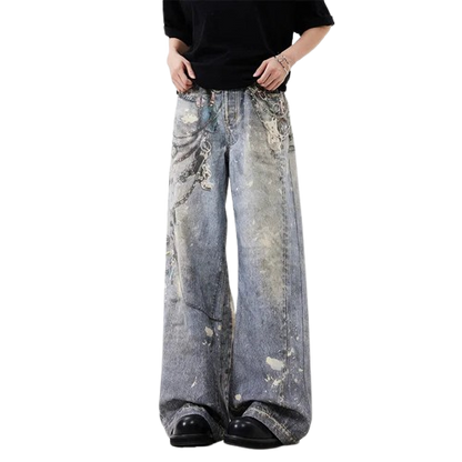 Jeansy z nadrukiem łańcuchowym UNISEX