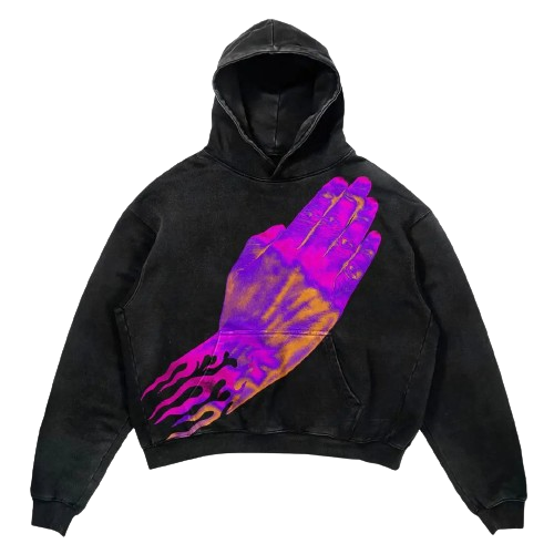 Unisex Black Hoodie – Blue Hand   | Streetcalture®