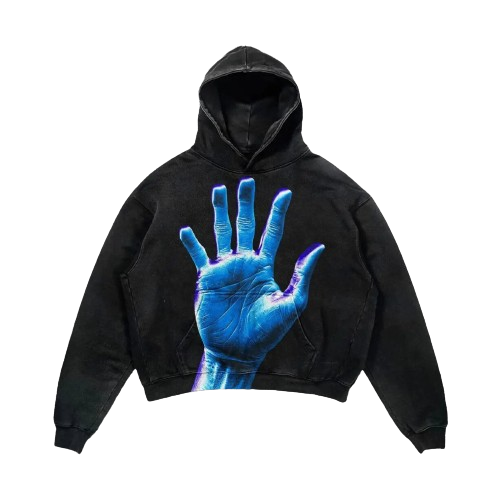 Unisex Black Hoodie – Blue Hand   | Streetcalture®
